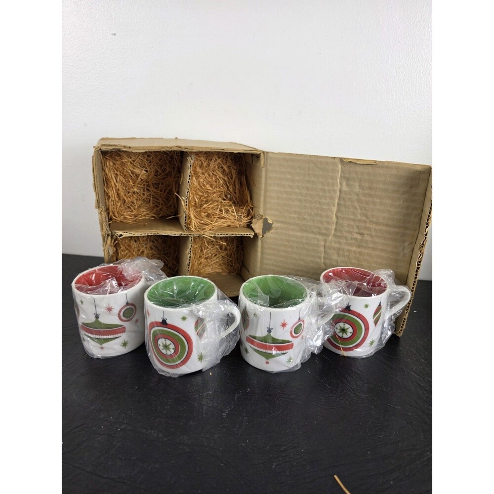 Vintage Christmas Mug by JSC Atomic Pattern Retro - 4 Pack